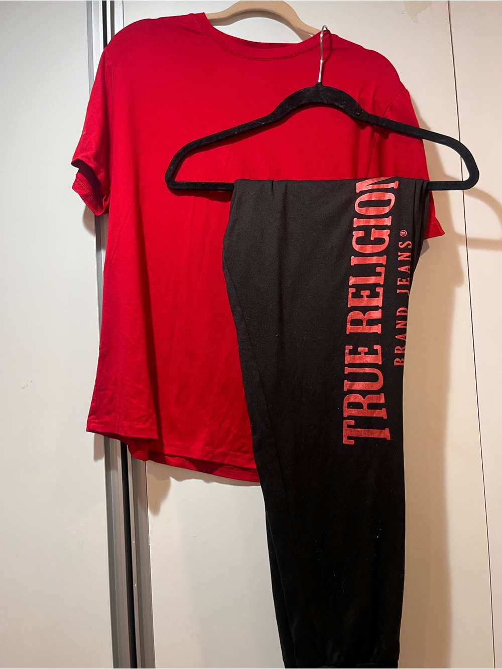 True Religion Red Pajama Set with Black pants and Red Logo